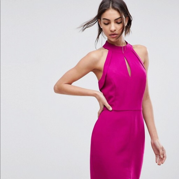 Hot Pink Halter Neck Dress With Sexy 